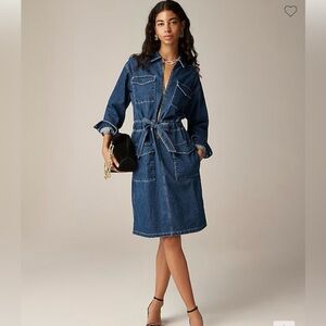 Blue Denim Knee-Length Buttoned Shirt Dress